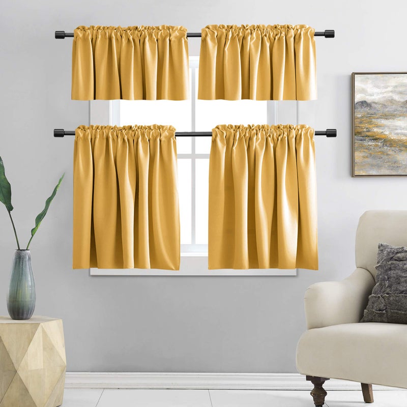 DONREN 24 Inch Gold Yellow Small Window Curtains - Blackout Room Darkening Curtain Tiers with Rod Pocket,Set of 2 Panels - Image 5